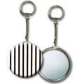 Black/White 2" Round Metallic Key Chain with 3D Lenticular Stripes (Blank)